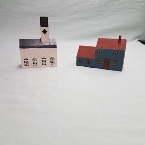 Set if 2 Hand Made Rustic Folk Art Wooden Buildings